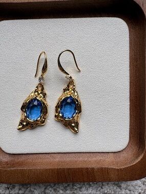 Alexis Bittar Gold-Tone Drop Earrings with Deep Blue Stones